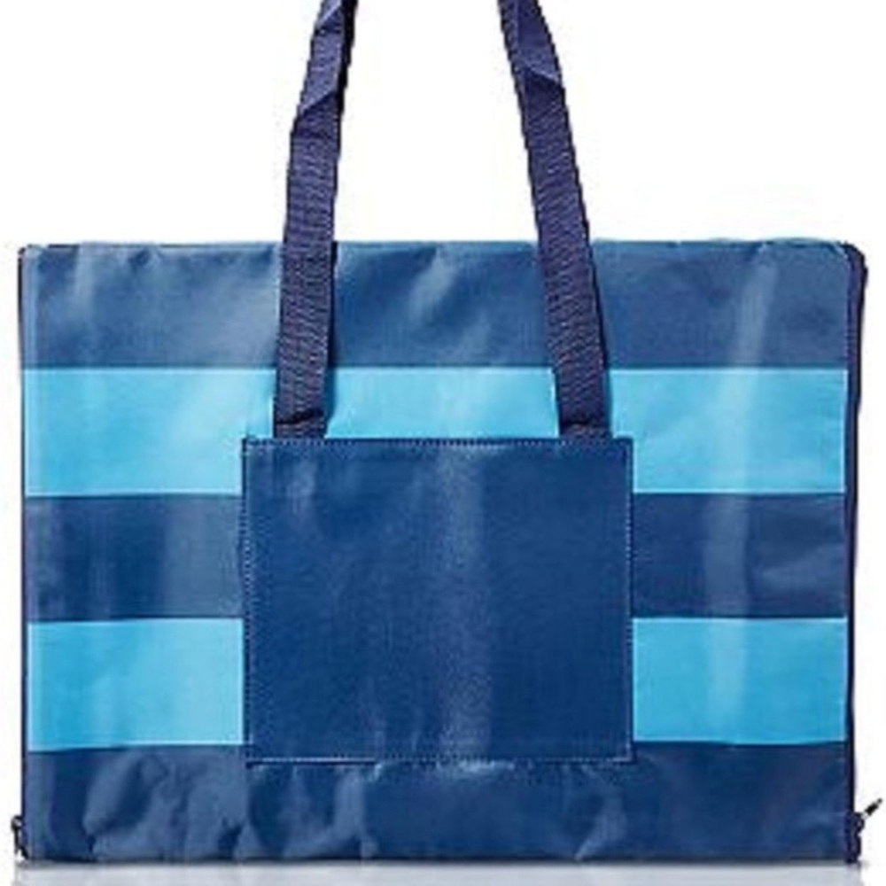 Convertible Beach Blanket Tote Bag 2 in 1 Navy Turquoise NWT